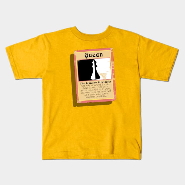 The Stealthy Strategist Chess Queen Trading Card Kids T-Shirt by Fun Funky Designs